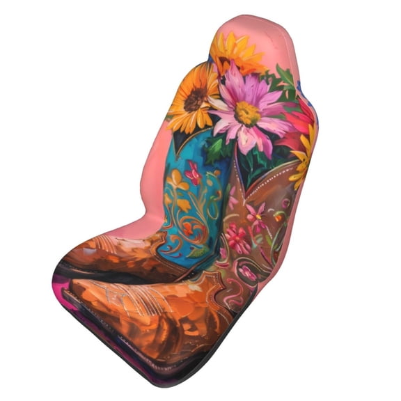 Picia Cowboy Boots With Flowers Print Waterproof Sweating Car Seat Cover for Post Gym Workout, Running, Beach and Hiking, Universal Fit Anti-Slip Bucket Seat Protector