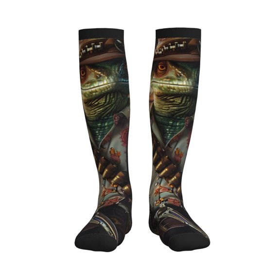 Picia Cowboy Iguana Floral Shirt Printed Sports Compression Socks - 15-20mmHg Graduated Compression, High-Performance Soft and Breathable Socks for Men and Women