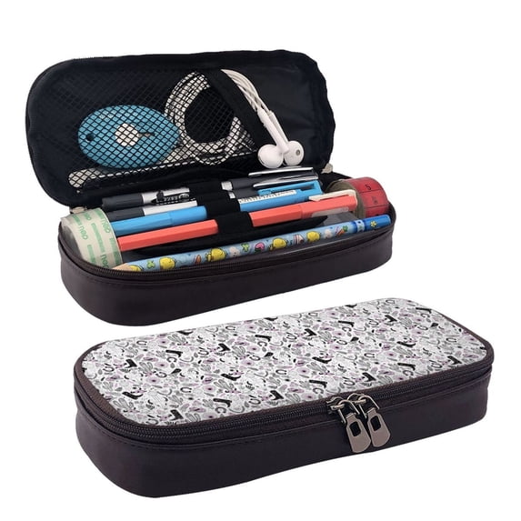 Picia Cowboy Pattern Large Capacity PU Leather Pencil Case Organizer Pen Marker Holder Double Zipper Storage Bag Big Pencil Pouch for College Office
