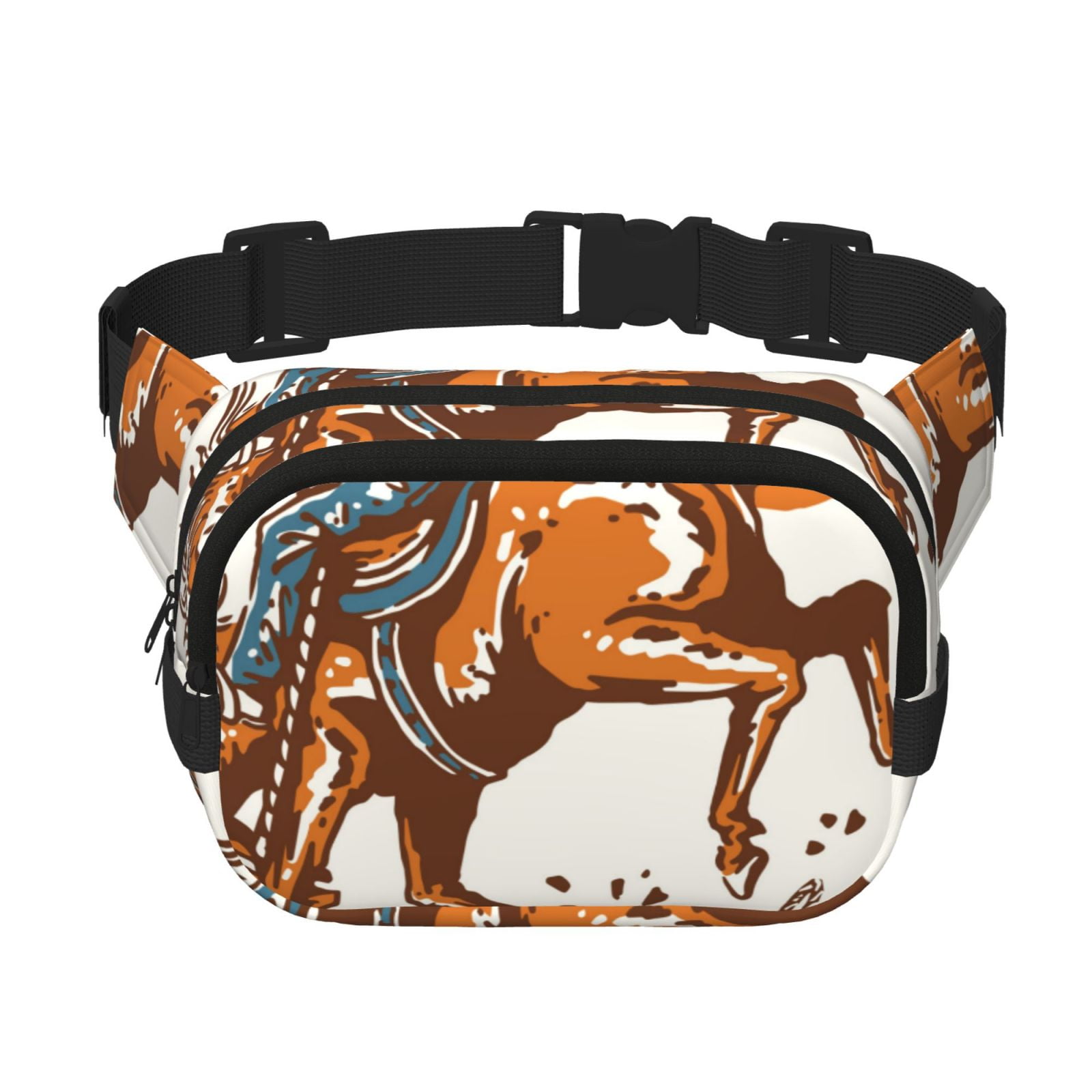 Picia Cowboy Riding Horse Print Square Double-Layer Waist Bag Mini Adjustable Waist Belt Bag Exercise Running Travel Hiking