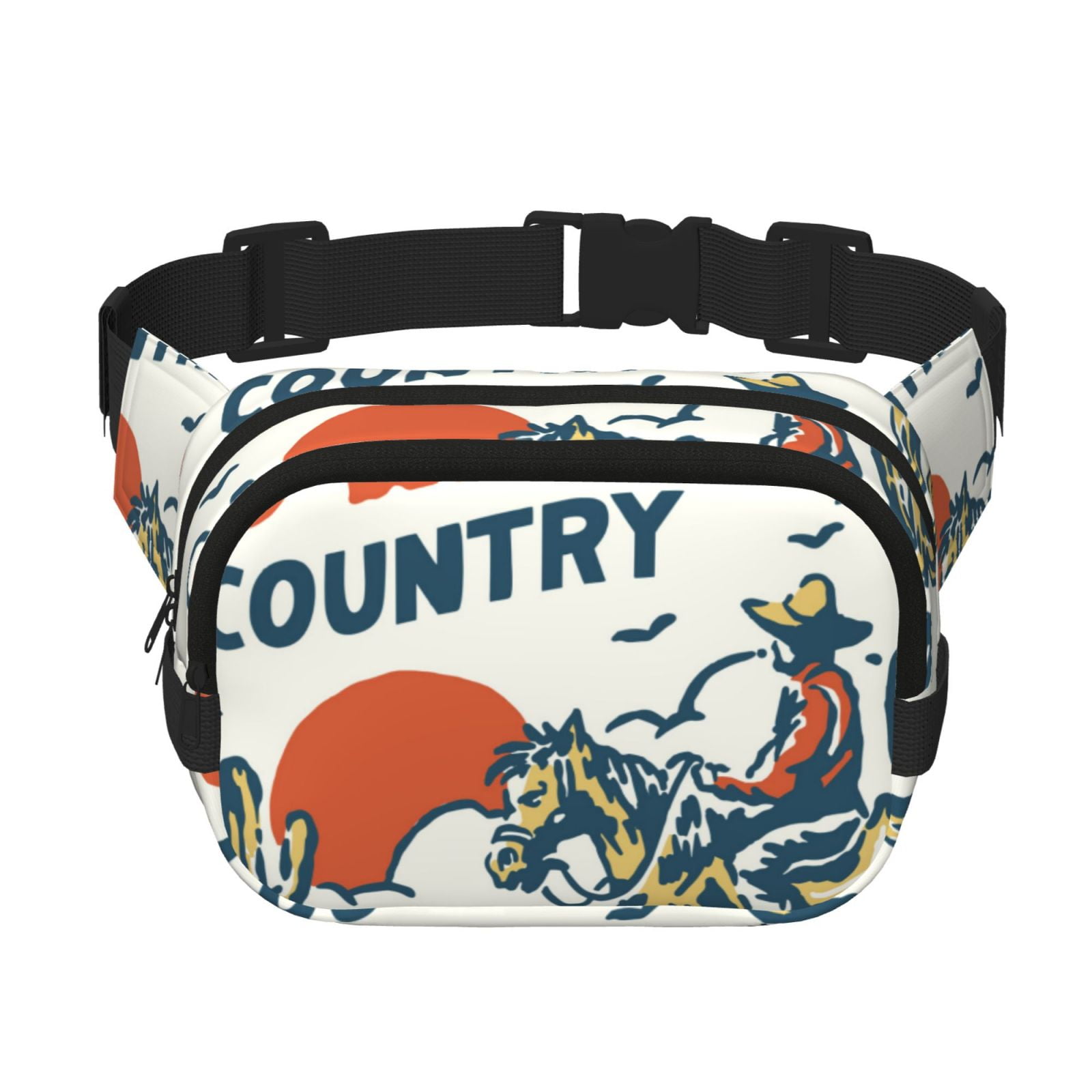 Picia Cowboy Rising Horse Print Square Double-Layer Waist Bag Mini Adjustable Waist Belt Bag Exercise Running Travel Hiking