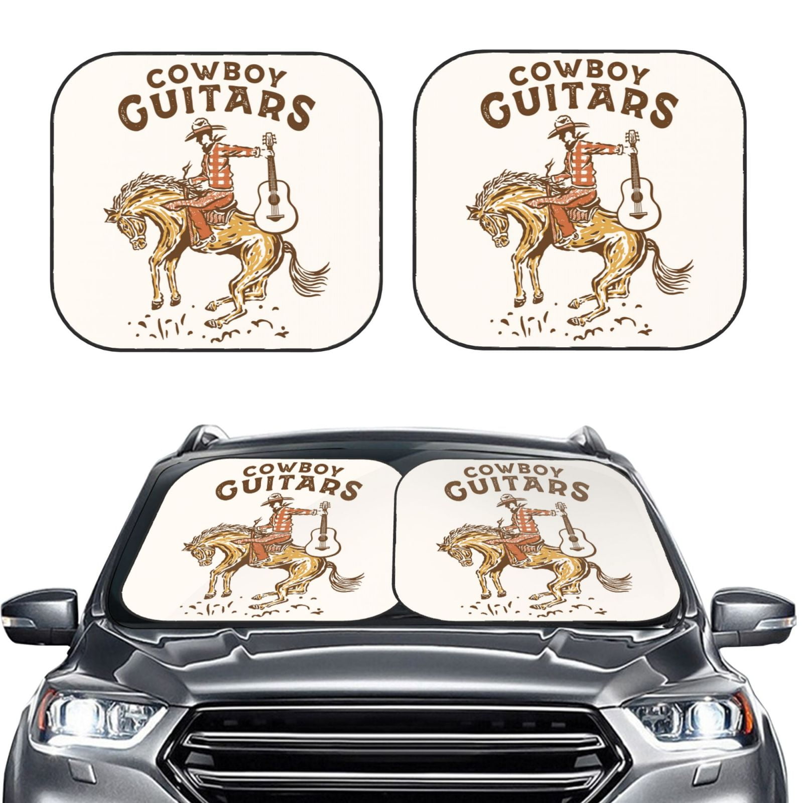 Picia Cowboy Rodeo Guitar 2 Piece Car Windshield Sun Shade Foldable ...