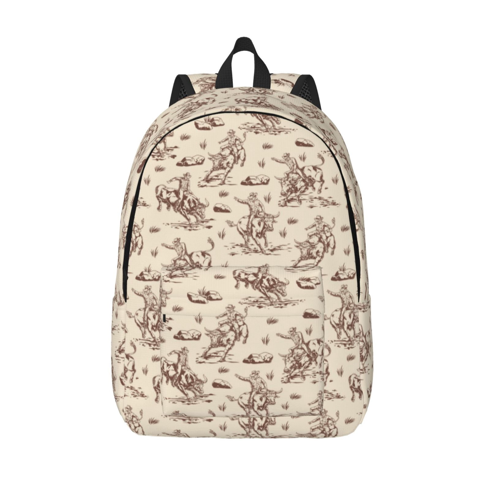 Picia Cowboy Sitting On Cow Back Printed Canvas Daypack - Stylish and Durable Vintage Compact Backpack - Class, Work, Travel, or Laptop Bookbag,Organized Compartments-Medium