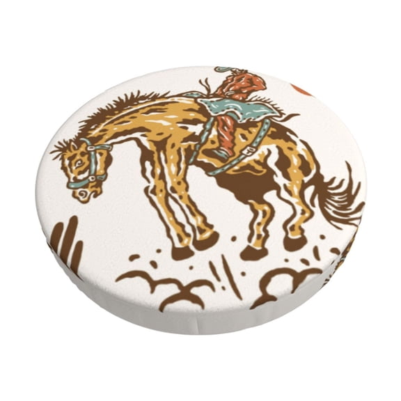 Picia Cowboy Up Vintage Wild West Pattern Round Stool Covers Comfy Seat Covers Stretch Removable Washable Chair Slipcover Round Bar Chair Cushion Cover-12 inch