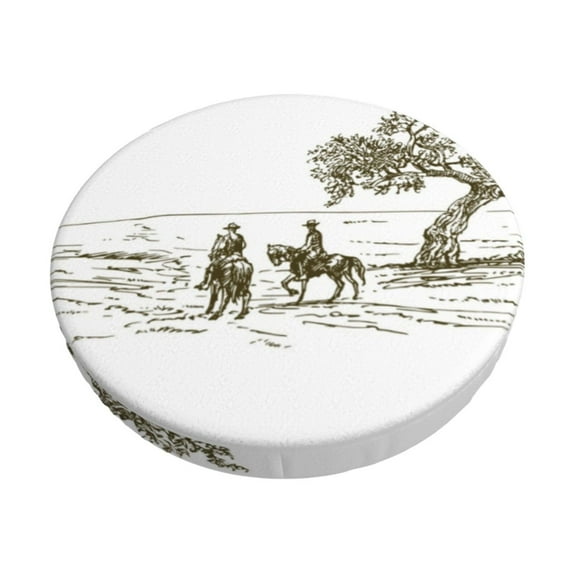 Picia Cowboys Riding A Horse Near A Tree Pattern Round Stool Covers Comfy Seat Covers Stretch Removable Washable Chair Slipcover Round Bar Chair Cushion Cover-14 inch