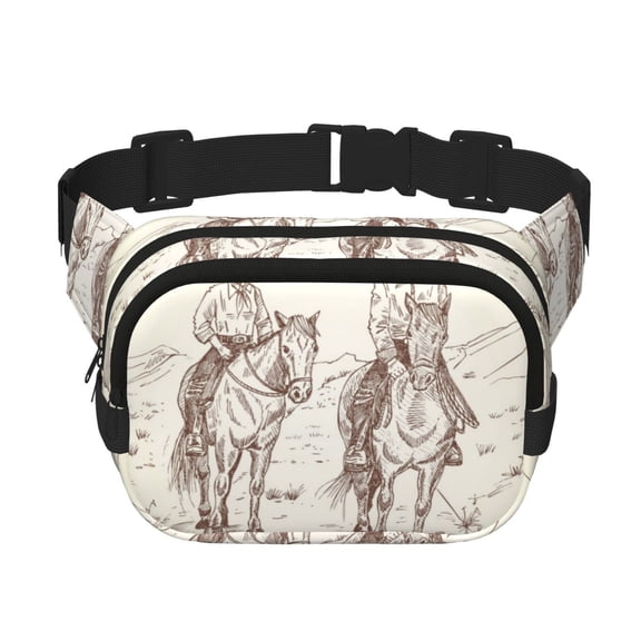Picia Cowboys Riding Horses In Desert Print Square Double-Layer Waist Bag Mini Adjustable Waist Belt Bag Exercise Running Travel Hiking