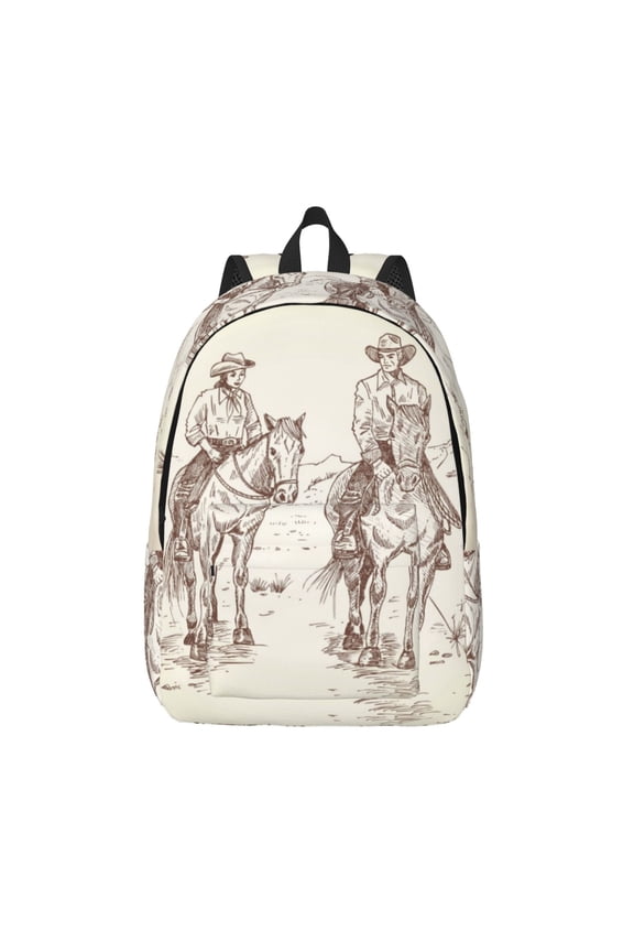 Cowboys Riding Horses In Desert Printed Canvas Daypack - Stylish and Durable Vintage Compact Backpack - Class, Work, Travel, or Laptop Bookbag,Organized Compartments-Medium