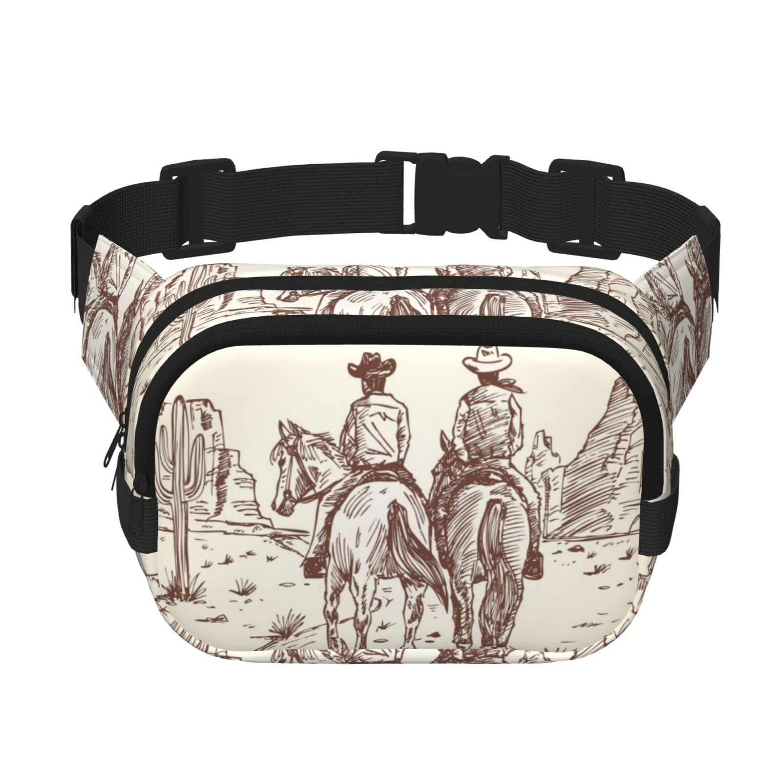 Picia Cowboys Riding Horses Print Square Double-Layer Waist Bag Mini Adjustable Waist Belt Bag Exercise Running Travel Hiking