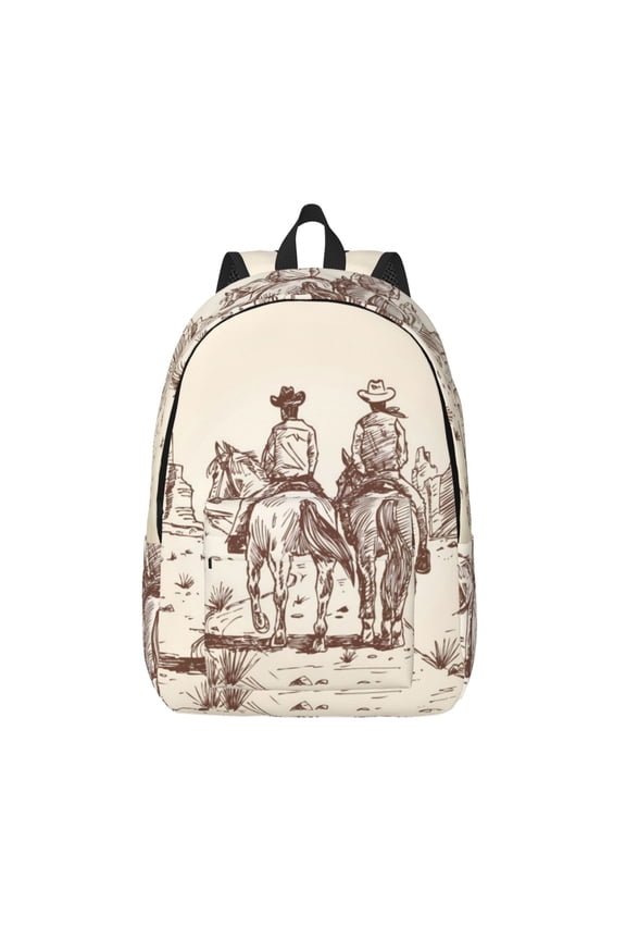 Cowboys Riding Horses Printed Canvas Daypack - Stylish and Durable Vintage Compact Backpack - Class, Work, Travel, or Laptop Bookbag,Organized Compartments-Medium