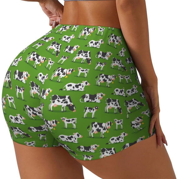 Picia Cows With Calfs Green Printed Workout Shorts for Women Seamless Scrunch Butt Lifting High Waisted Yoga Gym Booty Running Moisture-wicking Short Pants-Large