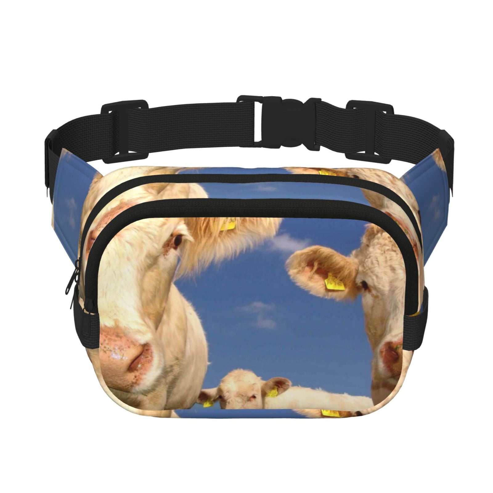 Picia Cows Cattles Print Square Double-Layer Waist Bag Mini Adjustable Waist Belt Bag Exercise Running Travel Hiking
