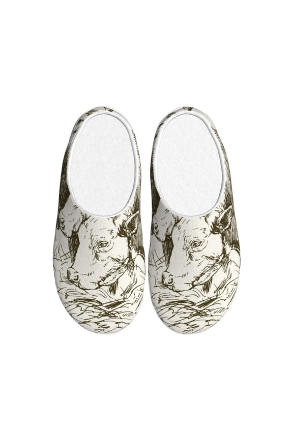 Cows Grazing On Meadow 1 for Women's Lamb-hug Comfy Fleece House Slippers Memory Foam, Slip-on House Shoes Indoor Outdoor-35/36