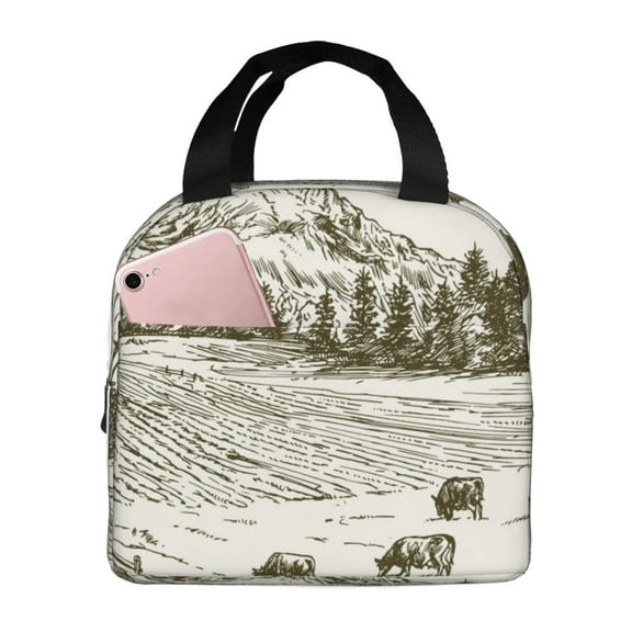 Picia Cows Grazing On Meadow Printed Lunch box Lunch bag for Men Women Large Capacity Lunchbox Reusable Lunch Bags Insulated Lunch Bag Lunch Box Cooler