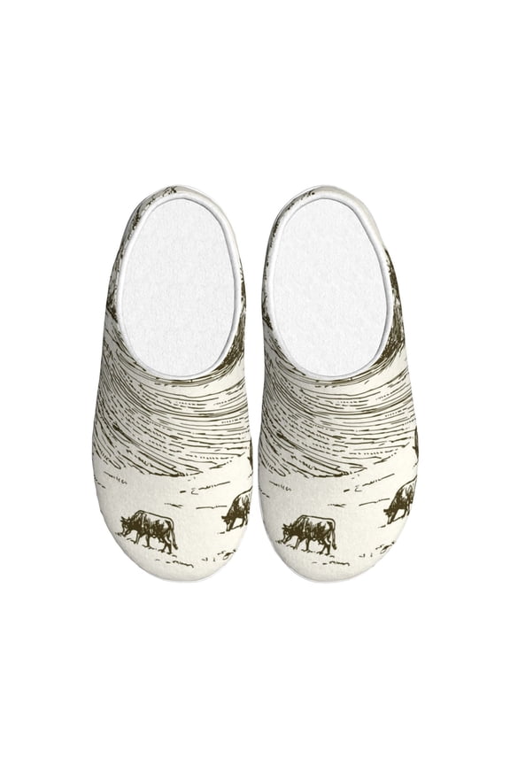 Cows Grazing On Meadow for Women's Lamb-hug Comfy Fleece House Slippers Memory Foam, Slip-on House Shoes Indoor Outdoor-44/45