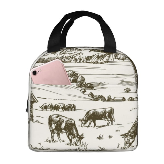 Picia Cows Grazing On The Meadow 1 Printed Lunch box Lunch bag for Men Women Large Capacity Lunchbox Reusable Lunch Bags Insulated Lunch Bag Lunch Box Cooler