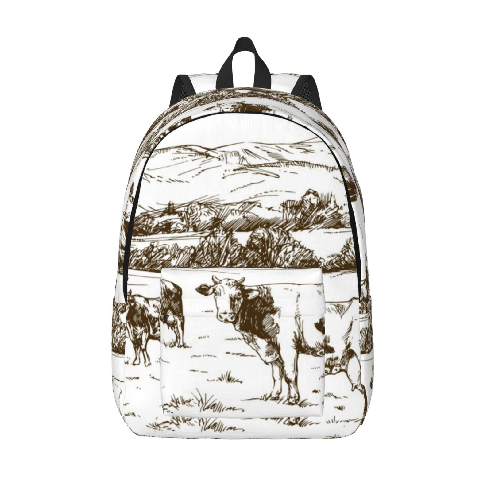 Picia Cows Grazing On The Meadow 2 Printed Canvas Daypack - Stylish and Durable Vintage Compact Backpack - Class, Work, Travel, or Laptop Bookbag,Organized Compartments-Medium