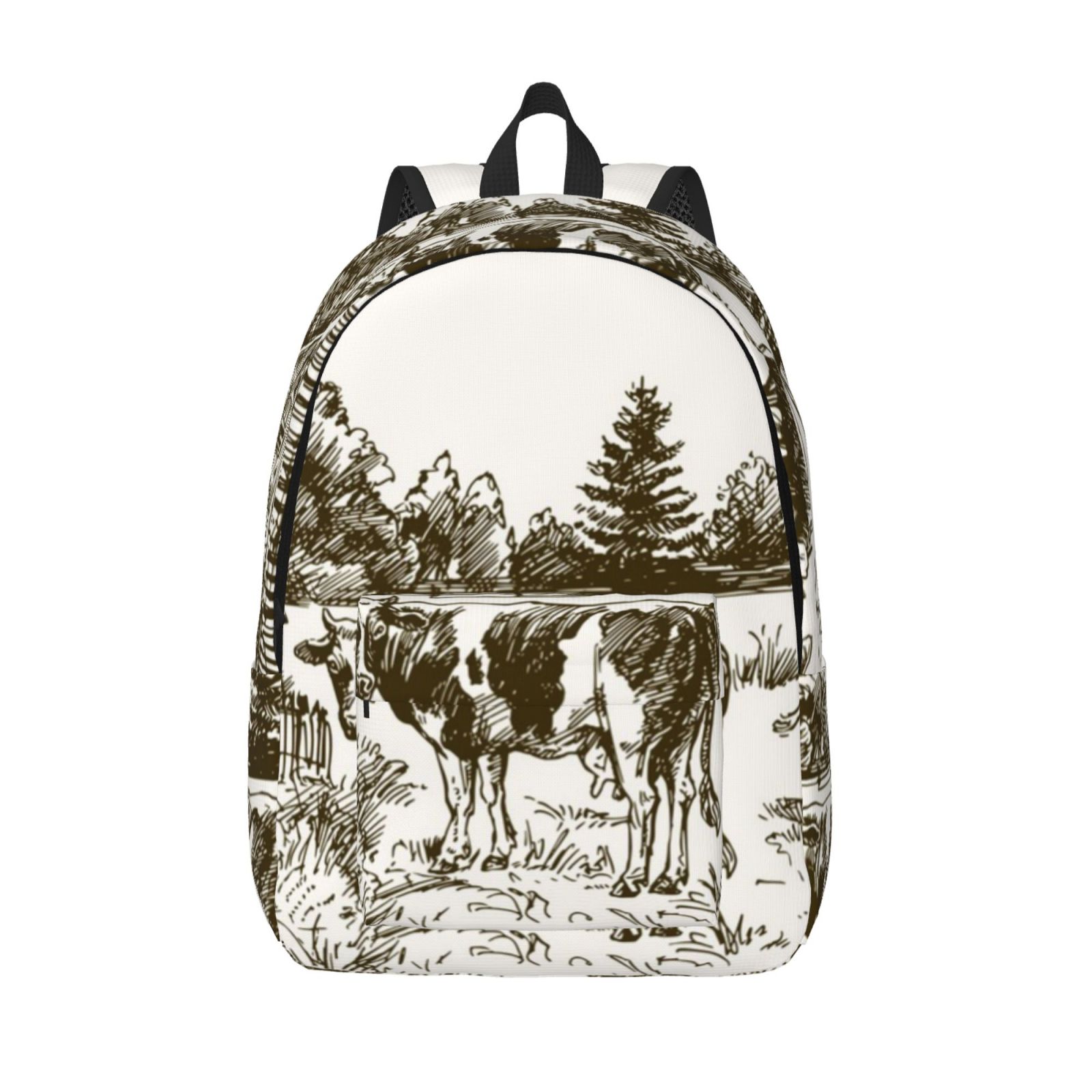 Picia Cows Grazing On The Meadow Printed Canvas Daypack - Stylish and Durable Vintage Compact Backpack - Class, Work, Travel, or Laptop Bookbag,Organized Compartments-Medium