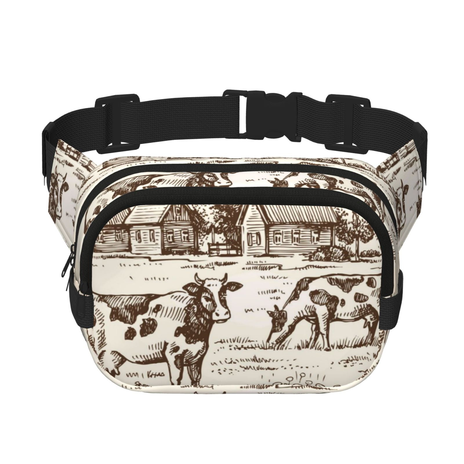 Picia Cows On The Farm Print Square Double-Layer Waist Bag Mini Adjustable Waist Belt Bag Exercise Running Travel Hiking