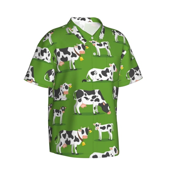 Picia Cows With Calfs Green Gentle Cotton Regular Fit Short Sleeve Casual Hawaiian Shirt for Men-3X-Large
