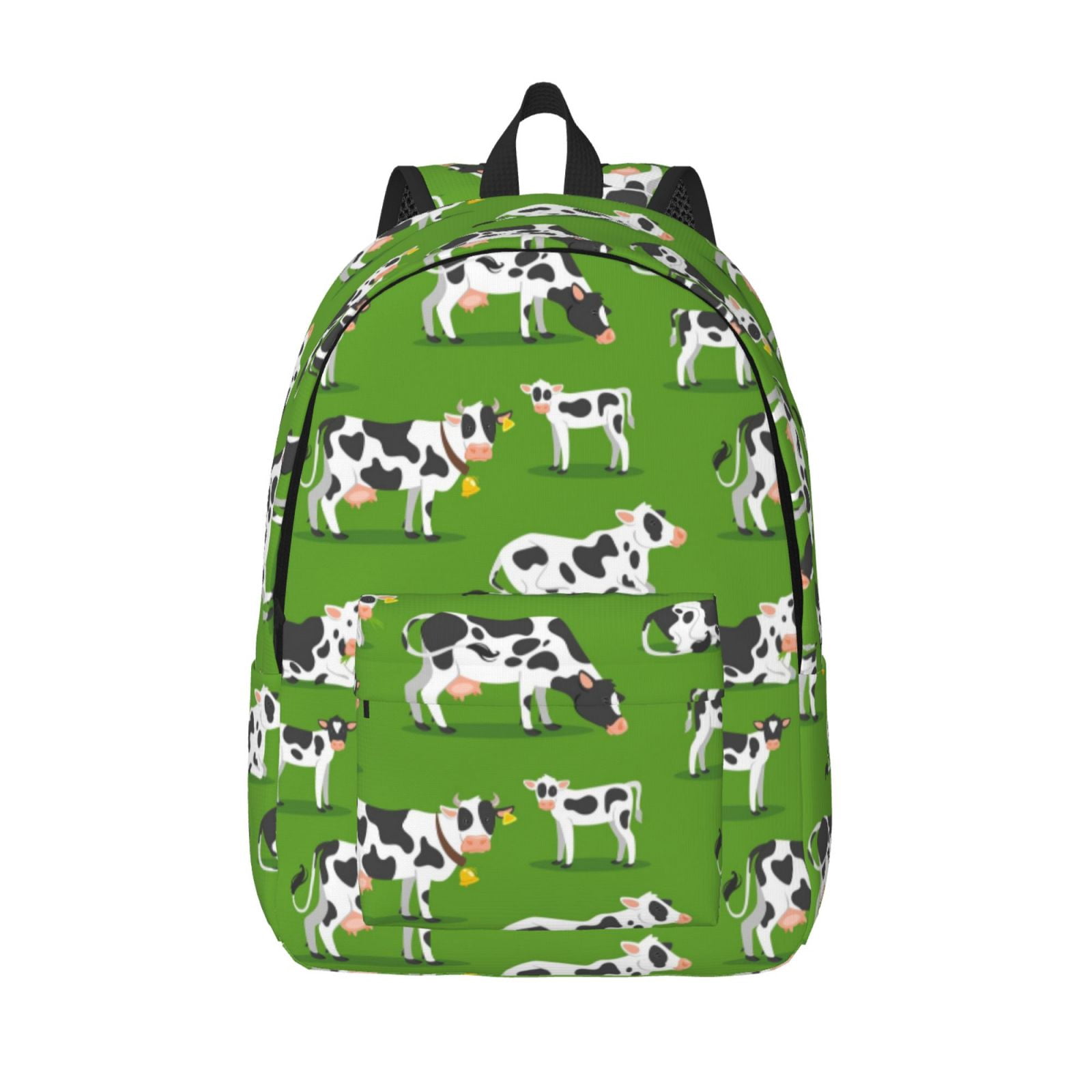 Picia Cows With Calfs Green Printed Canvas Daypack - Stylish and Durable Vintage Compact Backpack - Class, Work, Travel, or Laptop Bookbag,Organized Compartments-Medium
