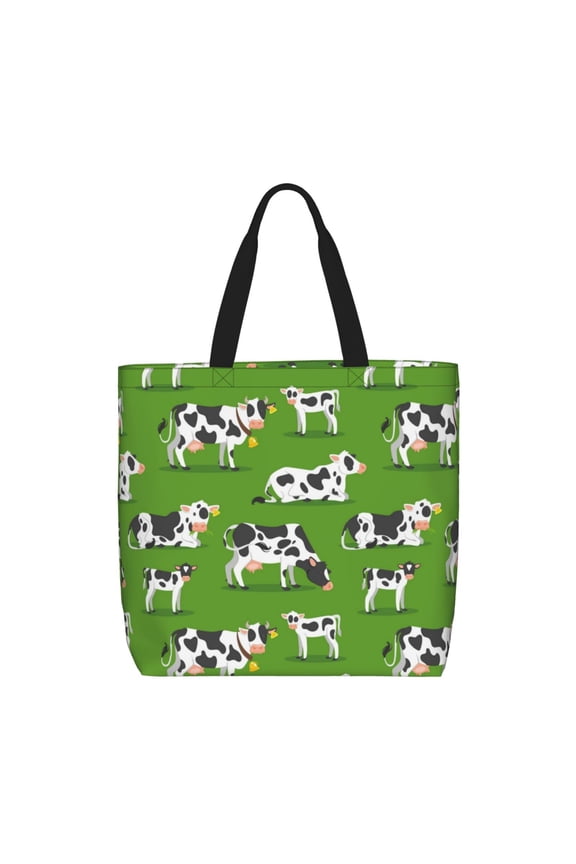 Cows With Calfs Green for Tote Bag for Women with Zipper, Gym Tote with Compartments, Laptop Work Tote Nurse Dance Yoga Bag for Sport, Travel