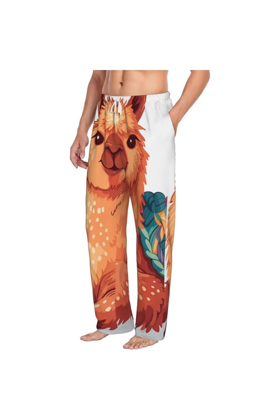 Cozy Knitting Llama Mens Soft Woven Cotton Elastic Waistband Sleep Pajama Pant Lounge Sleep Pant With Pockets And Drawstring-Medium