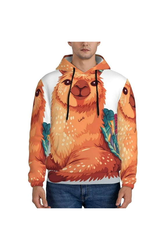 Cozy Knitting Llama Pattern Casual Men's Hoodie - Lightweight Hooded Sweatshirt with Kangaroo Pocket, Comfortable Pullover for Everyday, Travel-X-Large