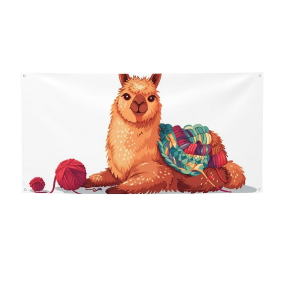 Picia Cozy Knitting Llama Pattern Party Banner, Festive Decoration, Holiday Banner, Celebration Decor, Event Banner, Reusable Party Banner-Medium