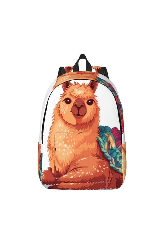 Cozy Knitting Llama Printed Canvas Daypack - Stylish and Durable Vintage Compact Backpack - Class, Work, Travel, or Laptop Bookbag,Organized Compartments-Medium