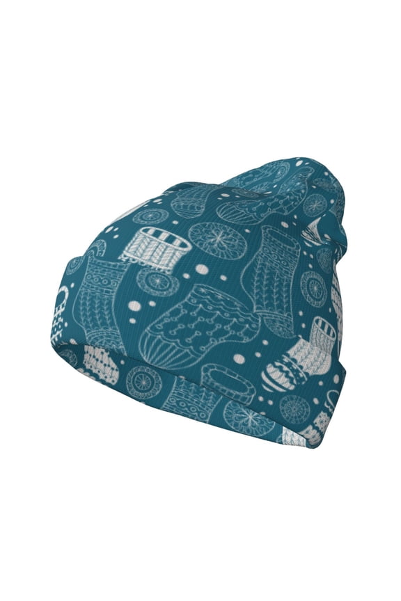 Cozy Winter Socks Pattern Pattern Knitted Beanie Hat for Men and Women , Unisex Winter Warm Stretchy Knit Cap Thick Fisherman Beanies Cuffed Plain Skull Caps