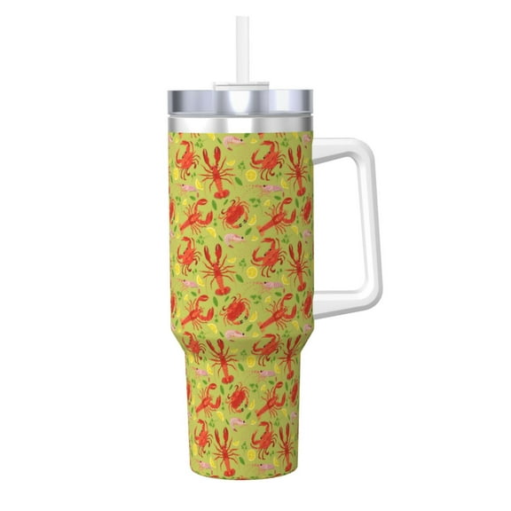 Picia Crab Lobster Pattern 40oz Ice Bully Insulated Tumbler with Handle, Double-Wall Stainless Steel Cup, Leak-Proof Lid and Straw