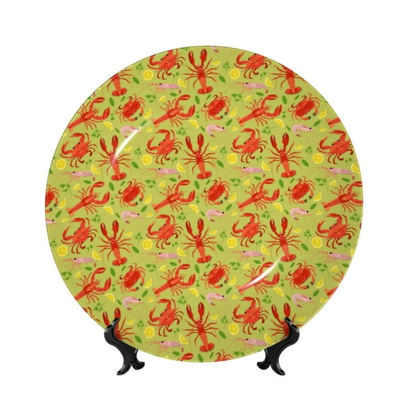 Picia Crab Lobster Pattern Bone China Decorative Plate – Wall Decor with Stand and Adhesive, Elegant Ornament for Living Room, Office, or Entryway-7in