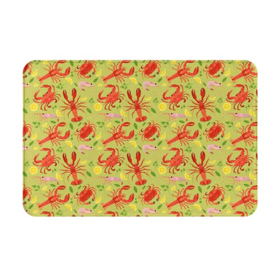Picia Crab Lobster Pattern Flannel Doormat 16x24 Inch Non-Slip Indoor Mat, Absorbent & Quick-Dry Rug for Entryway, Bathroom, Kitchen, and Bedroom, Machine Washable