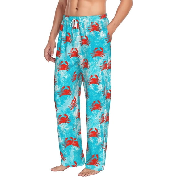 Picia Crab Swims In The Ocean Mens Soft Woven Cotton Elastic Waistband Sleep Pajama Pant Lounge Sleep Pant With Pockets And Drawstring-Small