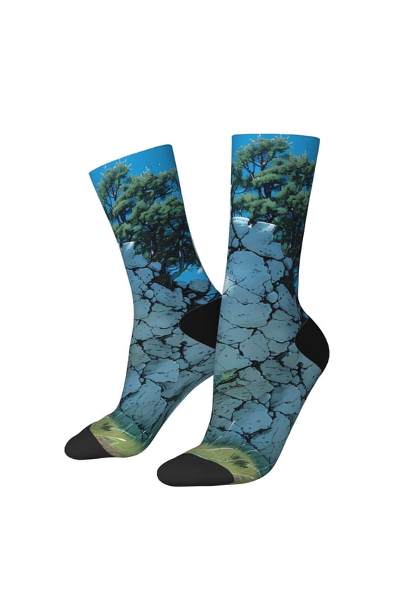 Cracked Earth Head Tree Print Athletic Socks for Men & Women – Cushioned Moisture-Wicking Crew Socks for Sports, Running, and Training, Soft & Breathable Size 5-11