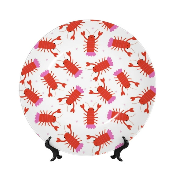 Picia Crayfish And Hearts Pattern Bone China Decorative Plate – Wall Decor with Stand and Adhesive, Elegant Ornament for Living Room, Office, or Entryway-10in
