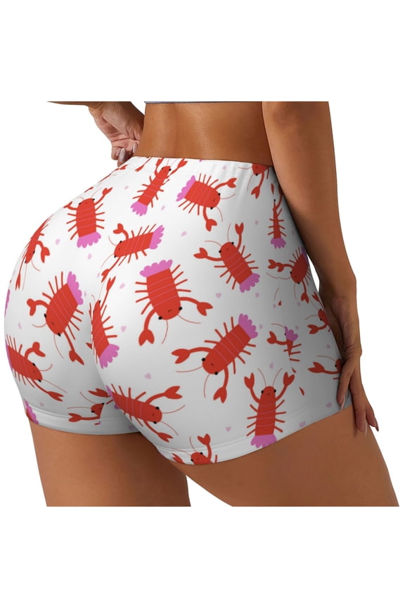 Crayfish And Hearts Printed Workout Shorts for Women Seamless Scrunch Butt Lifting High Waisted Yoga Gym Booty Running Moisture-wicking Short Pants-Medium