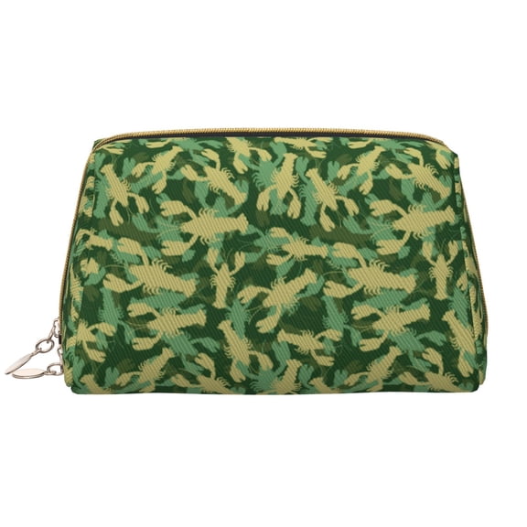 Picia Crayfish Army Print Leather Makeup Bag Make Up Bag Travel Toiletry Bag for Her Girlfriend Teacher Teen Girl Gifts