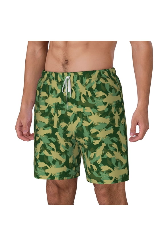 Crayfish Army pattern Mens Swim Trunks with Compression Liner Stretch Beach Shorts Quick Dry with Zipper Pockets No-Chafing Board Shorts-Medium