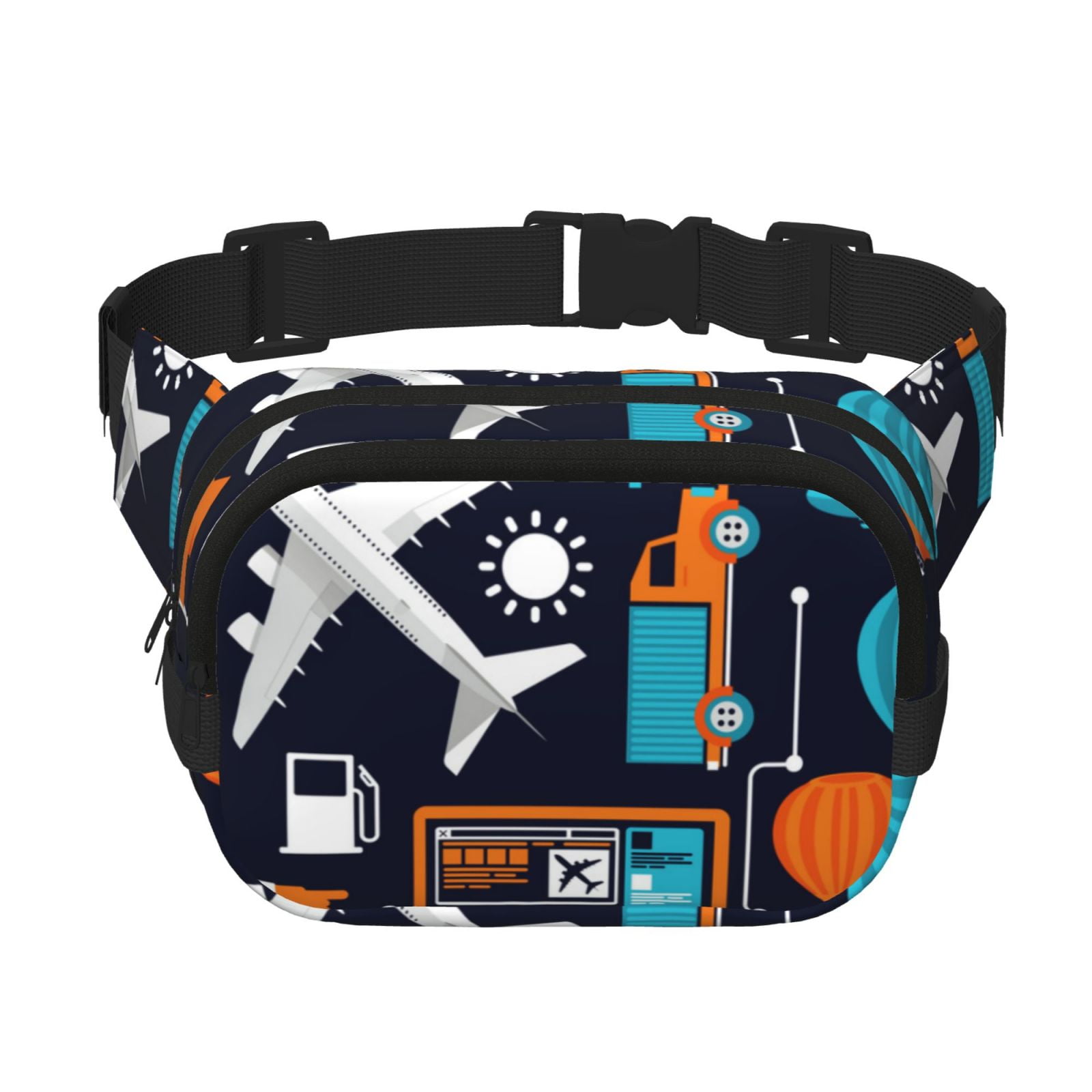 Picia Creative Transport Print Square Double-Layer Waist Bag Mini Adjustable Waist Belt Bag Exercise Running Travel Hiking