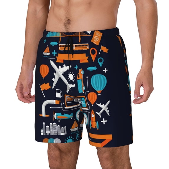 Picia Creative Transport pattern Mens Swim Trunks with Compression Liner Stretch Beach Shorts Quick Dry with Zipper Pockets No-Chafing Board Shorts-Medium