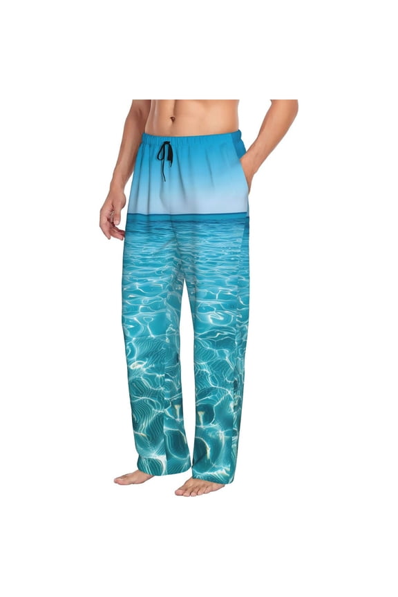 Crystal Clear Ocean Waves Mens Soft Woven Cotton Elastic Waistband Sleep Pajama Pant Lounge Sleep Pant With Pockets And Drawstring-Small