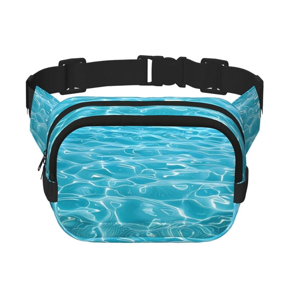Picia Crystal Clear Ocean Waves Print Square Double-Layer Waist Bag Mini Adjustable Waist Belt Bag Exercise Running Travel Hiking