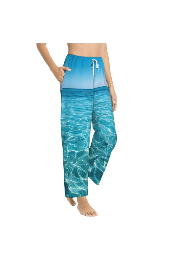 Crystal Clear Ocean Waves Womens Soft Woven Cotton Elastic Waistband Sleep Pajama Pant Lounge Sleep Pant With Pockets And Drawstring-Small