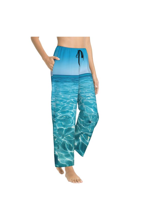Crystal Clear Ocean Waves Womens Soft Woven Cotton Elastic Waistband Sleep Pajama Pant Lounge Sleep Pant With Pockets And Drawstring-Small