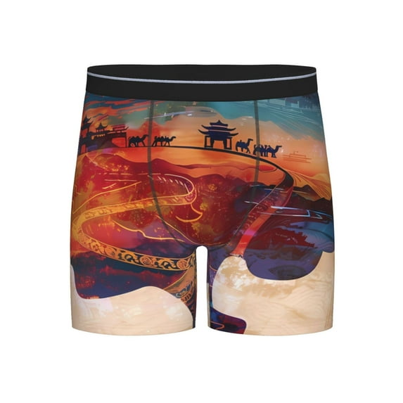 Picia Cultural Silhouette Journey Pattern Men's Athletic Long Leg Briefs , Performance Stretch Underwear,Moisture-Wicking