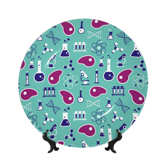 Picia Cultured Meat Science Pattern Bone China Decorative Plate – Wall Decor with Stand and Adhesive, Elegant Ornament for Living Room, Office, or Entryway-6in