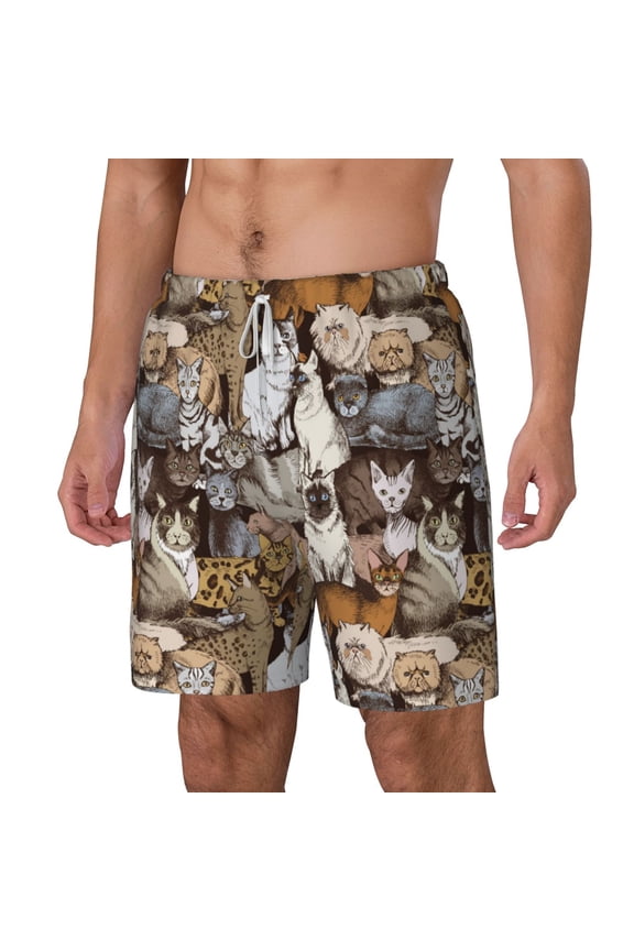 Cut Cats pattern Mens Swim Trunks with Compression Liner Stretch Beach Shorts Quick Dry with Zipper Pockets No-Chafing Board Shorts-X-Large