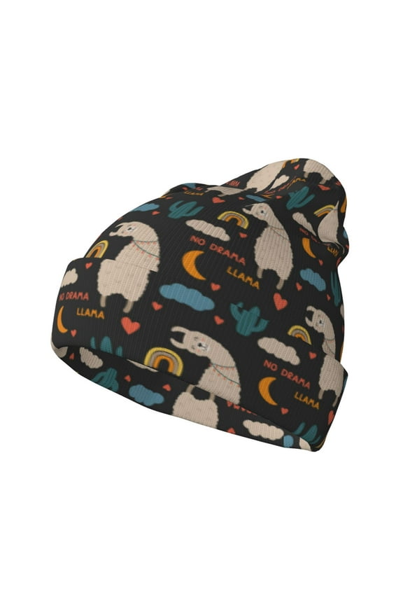 Cute Alpaca Pattern Knitted Beanie Hat for Men and Women , Unisex Winter Warm Stretchy Knit Cap Thick Fisherman Beanies Cuffed Plain Skull Caps