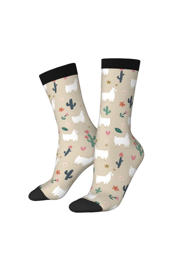 Cute Alpaca Print Athletic Socks for Men & Women – Cushioned Moisture-Wicking Crew Socks for Sports, Running, and Training, Soft & Breathable Size 5-11